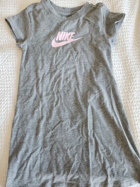 Nike Gray Short-Sleeve Kids T-Shirt Dress with Pink Logo